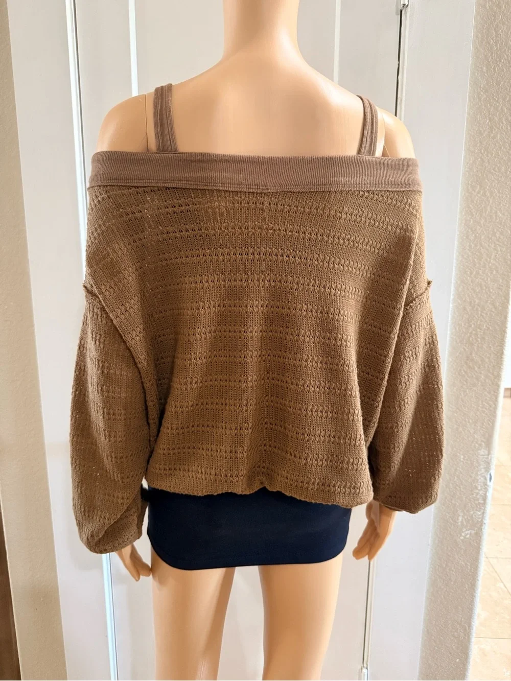 Free People Sistine Hacci Off The Shoulder Brown Sweater Size S/P